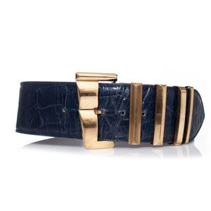 Gianni Versace Blue croc stamped leather waist belt